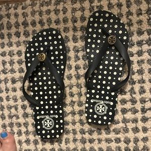 Like new Tory Burch flip flops black with white polka dots!